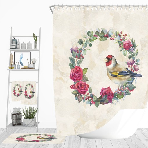 Watercolor Rose Shower Curtain with Optional Matching Towels and Bath Mat for Delicate Accents