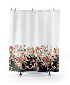 Watercolor Stripes Floral Shower Curtain | Contemporary Large Floral Print | 71-inch Curtain | Restroom Bathroom Decor