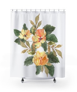 Watercolor Wild Roses Floral Shower Curtain | Vintage Prints Bath Decor | Dorm Decor Home Bathroom Curtain