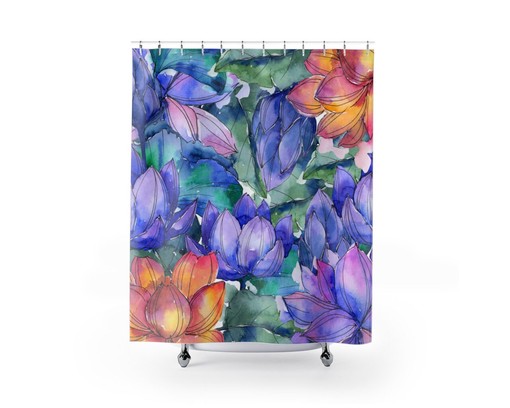 Waterproof Colorful Lotus Flower Shower Curtain, Quick Dry Bathroom Curtain - Image 2