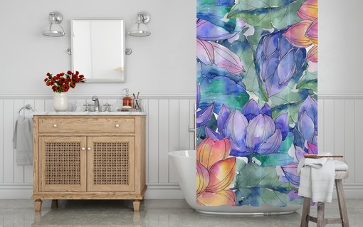 Waterproof Colorful Lotus Flower Shower Curtain, Quick Dry Bathroom Curtain - Image 4