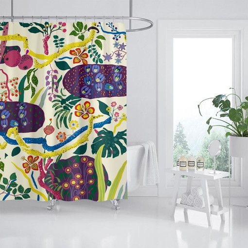 Waterproof Shower Curtain with Colorful Forest Flowers, Customizable to Enhance Boho Style - Image 2