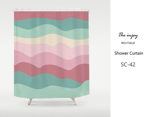 Wavy Green Nature Theme Disney Shower Curtain, Waterproof and Extra Heavy Quality with Colorful Fabric