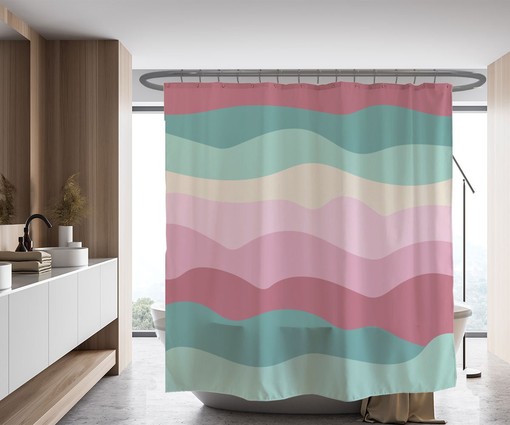 Wavy Green Nature Theme Disney Shower Curtain, Waterproof and Extra Heavy Quality with Colorful Fabric - Image 2