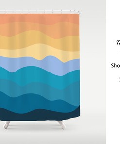 Wavy Orange Vintage Shower Curtains with Year Quote, Oil Painting Sky Hills, Perfect Fabric Bathroom Curtain