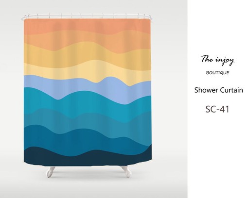 Wavy Orange Vintage Shower Curtains with Year Quote, Oil Painting Sky Hills, Perfect Fabric Bathroom Curtain