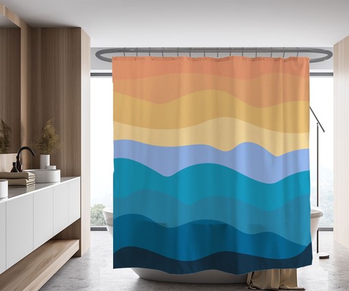 Wavy Orange Vintage Shower Curtains with Year Quote, Oil Painting Sky Hills, Perfect Fabric Bathroom Curtain - Image 2
