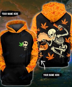 Weed Halloween Skeleton Pumpkin Boong 3D Hoodie with Unique Halloween Design