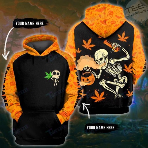 Weed Halloween Skeleton Pumpkin Boong 3D Hoodie with Unique Halloween Design