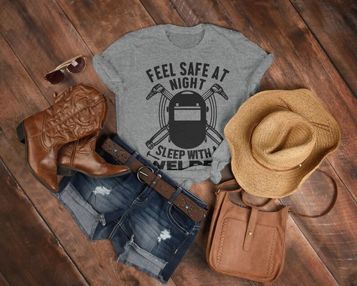Welding Tee, Welder Unisex T-Shirt, Feels Safe at Night T-Shirt, Gift for Welder, Sleep with a Welder T-Shirt - Image 3