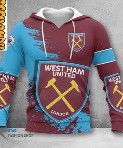 West Ham United FC Full Print 3D Hoodie with Club Logo for Soccer Lovers