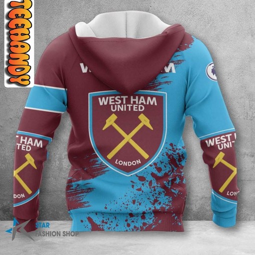 West Ham United FC Full Print 3D Hoodie with Club Logo for Soccer Lovers - Image 2