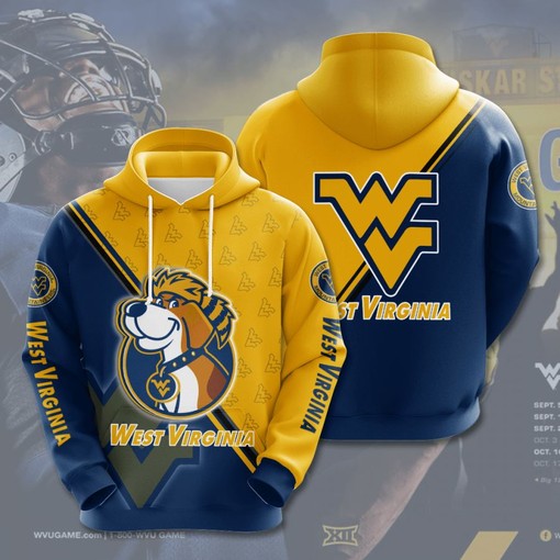 West Virginia Mountaineers All Over Print Hoodie in 3D for Fans