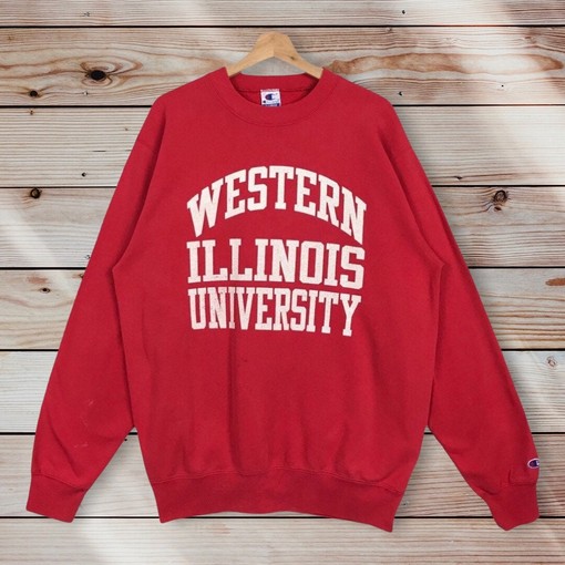Western Illinois University Vintage Style Spell Out Crew Neck Sweatshirt Pullover - 90s Champion