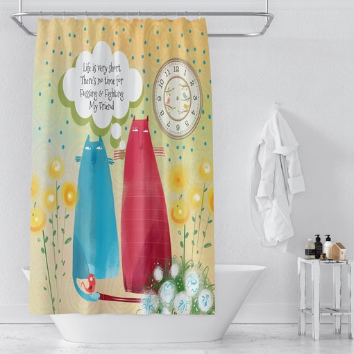 Whimsical Cat Shower Curtain with Custom Bath Set for Girly Bathroom Decor - Image 2