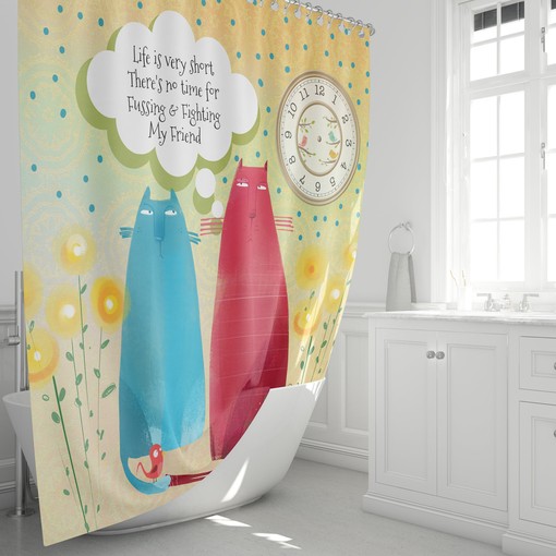 Whimsical Cat Shower Curtain with Custom Bath Set for Girly Bathroom Decor - Image 3