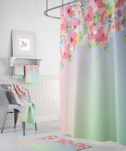 Whimsical Gradient Pastel Floral Shower Curtain Set - Optional Towels and Mat for Colorful Bathroom Decor