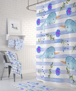 Whimsical Narwhal Shower Curtain with Oceanic Bathroom Decor for Playful Charm