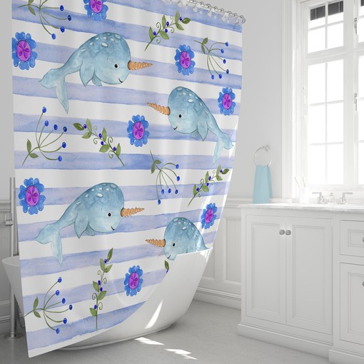 Whimsical Narwhal Shower Curtain with Oceanic Bathroom Decor for Playful Charm - Image 2