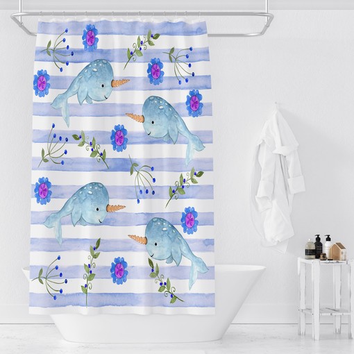 Whimsical Narwhal Shower Curtain with Oceanic Bathroom Decor for Playful Charm - Image 3