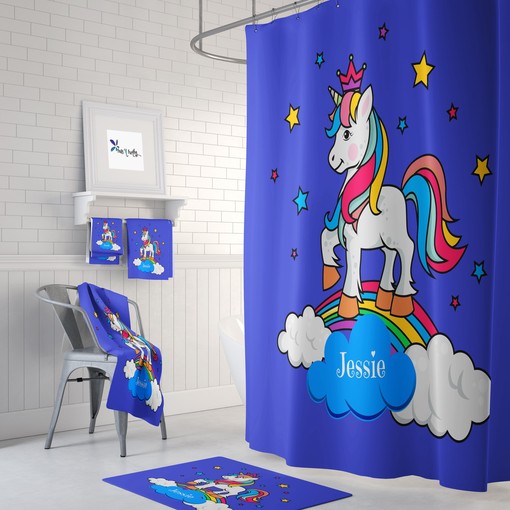 Whimsical Personalized Unicorn Shower Curtain with Bath Accessories