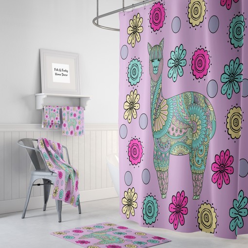 Whimsical Purple Llama Shower Curtain Set - Bring a Fun and Whimsical Touch to Your Bathroom