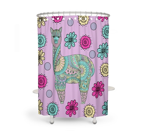 Whimsical Purple Llama Shower Curtain Set - Bring a Fun and Whimsical Touch to Your Bathroom - Image 2
