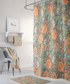 Whimsical Rabbit Patch Floral Shower Curtain | Bath Curtain with Towels and Mat for Restroom