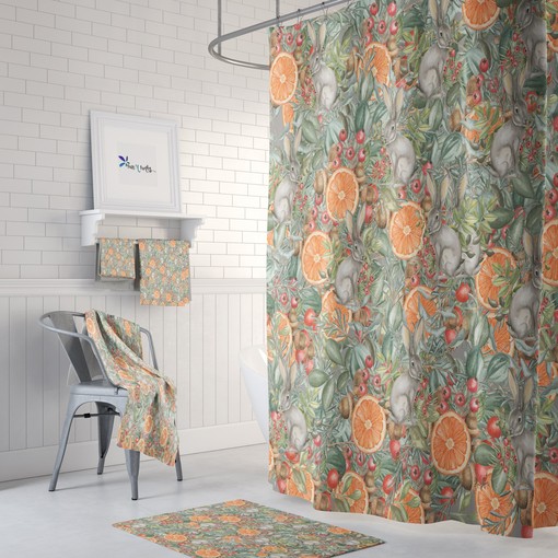 Whimsical Rabbit Patch Floral Shower Curtain | Bath Curtain with Towels and Mat for Restroom