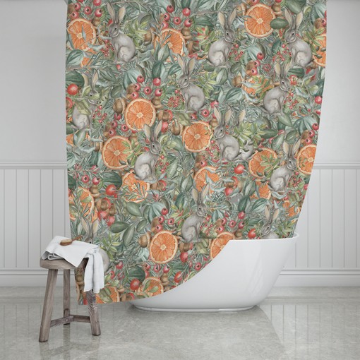 Whimsical Rabbit Patch Floral Shower Curtain | Bath Curtain with Towels and Mat for Restroom - Image 2