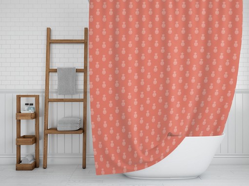 Whimsical Tropical Decor Colorful Shower Curtain with Coral Peach Pink Pineapples