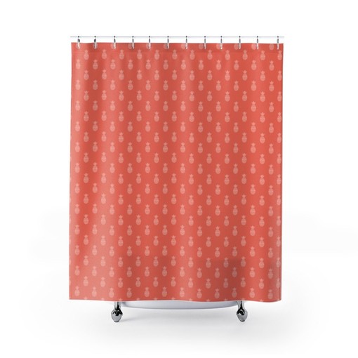 Whimsical Tropical Decor Colorful Shower Curtain with Coral Peach Pink Pineapples - Image 2