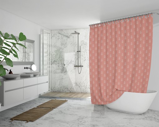Whimsical Tropical Decor Colorful Shower Curtain with Coral Peach Pink Pineapples - Image 4