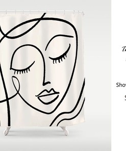 White Abstract Art Women Face Shower Curtain, Bohemian Waterproof Washable Bathroom Decor with Custom Sizes