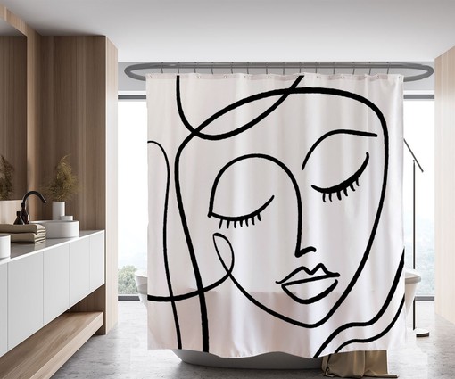 White Abstract Art Women Face Shower Curtain, Bohemian Waterproof Washable Bathroom Decor with Custom Sizes - Image 2