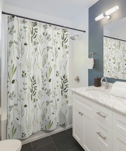 White Botanical Shower Curtain - Cute and Chic Farmhouse Bath Curtain