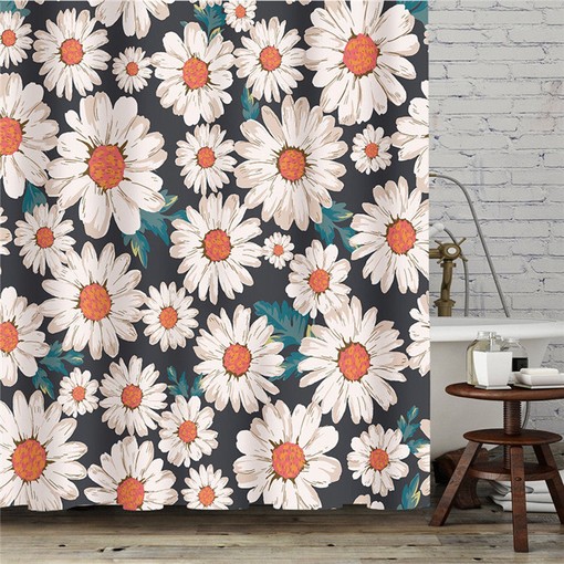 White Daisy Shower Curtain for Bathroom, Customizable Size, Spring Garden Print