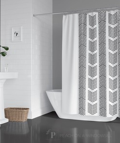 White Herringbone Shower Curtain - Chic Minimalist Bath Decor with Boho Flair