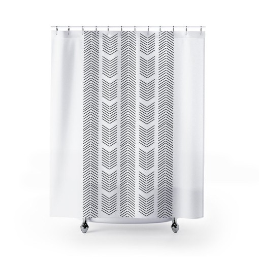 White Herringbone Shower Curtain - Chic Minimalist Bath Decor with Boho Flair - Image 2