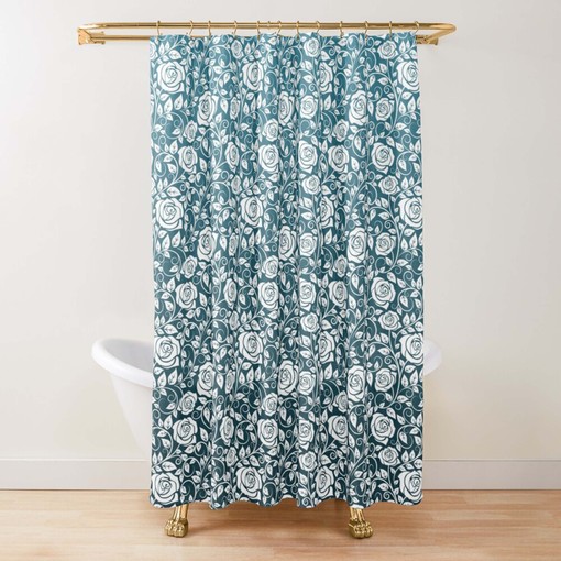 White Roses Shower Curtain, Customizable Size, Floral Pattern Bathroom Decor - Image 2
