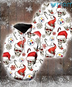 White Santa Hat Skull All Over Print 3D Hoodie for Pittsburgh Steelers Fans