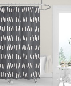 White Shower Curtain with Abstract Leaves and Rain Drops