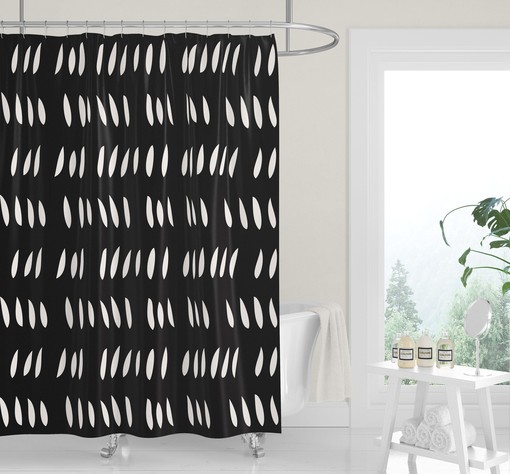 White Shower Curtain with Abstract Leaves and Rain Drops - Image 2
