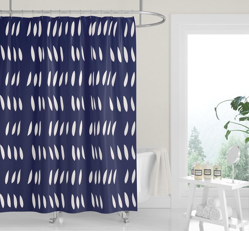 White Shower Curtain with Abstract Leaves and Rain Drops - Image 3