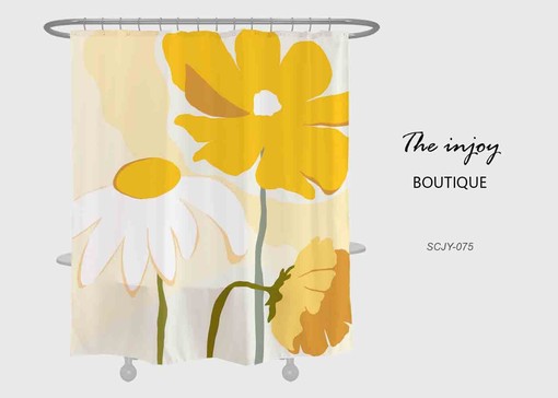 White and Yellow Daisy Shower Curtain, Thick Art Flora Curtain with Hooks, Washable