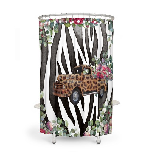 Wild Cheetah Truck Animal Print Floral Shower Curtain Set - Fun Bath Set with Optional Bath Towel - Image 2