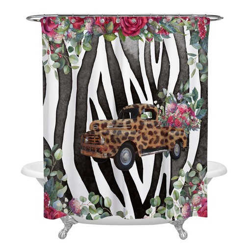Wild Cheetah Truck Animal Print Floral Shower Curtain Set - Fun Bath Set with Optional Bath Towel - Image 4