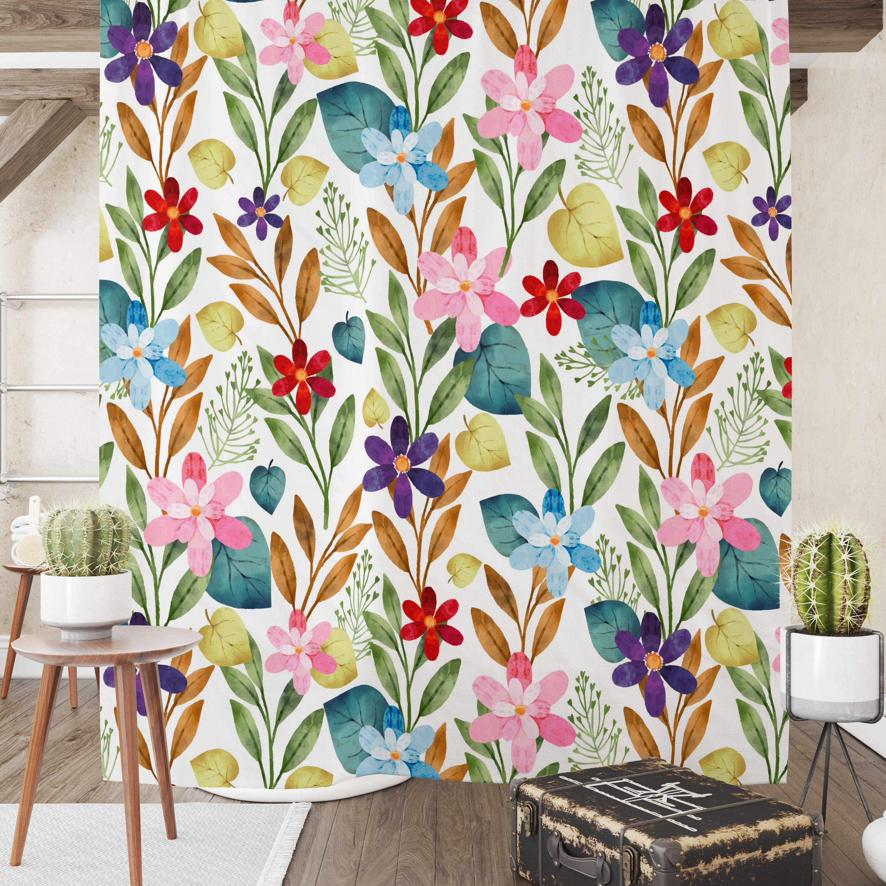 Wildflower Watercolor Shower Curtain or Bath Set for Nature Lovers - Refreshing Bathroom Decor