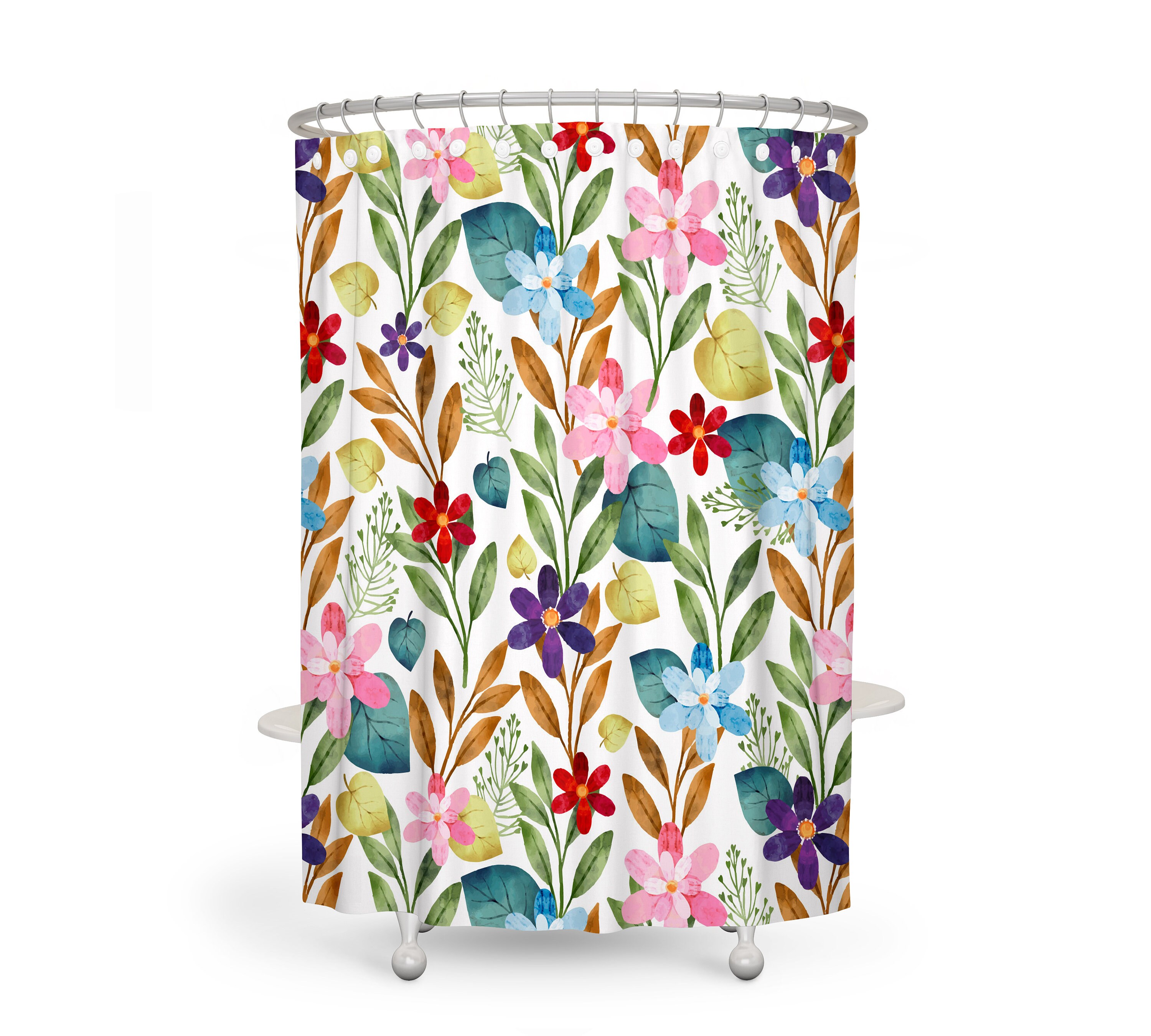 Wildflower Watercolor Shower Curtain or Bath Set for Nature Lovers - Refreshing Bathroom Decor - Image 2
