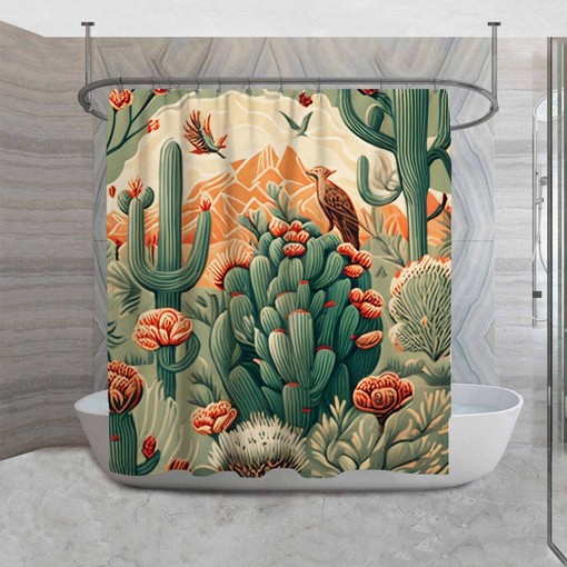 William Morris Style Shower Curtain with Desert Cactus Design